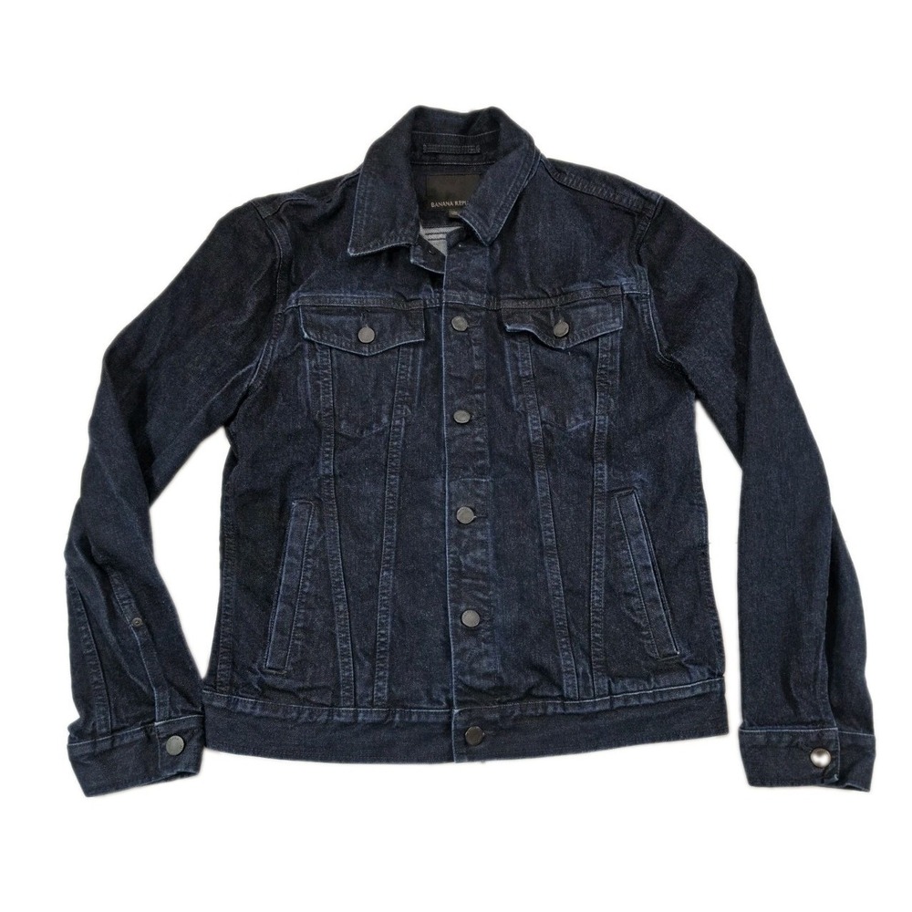 Banana Republic Men's Denim Trucker Jacket Biker Medium Dark Wash Blue Jean Y2k